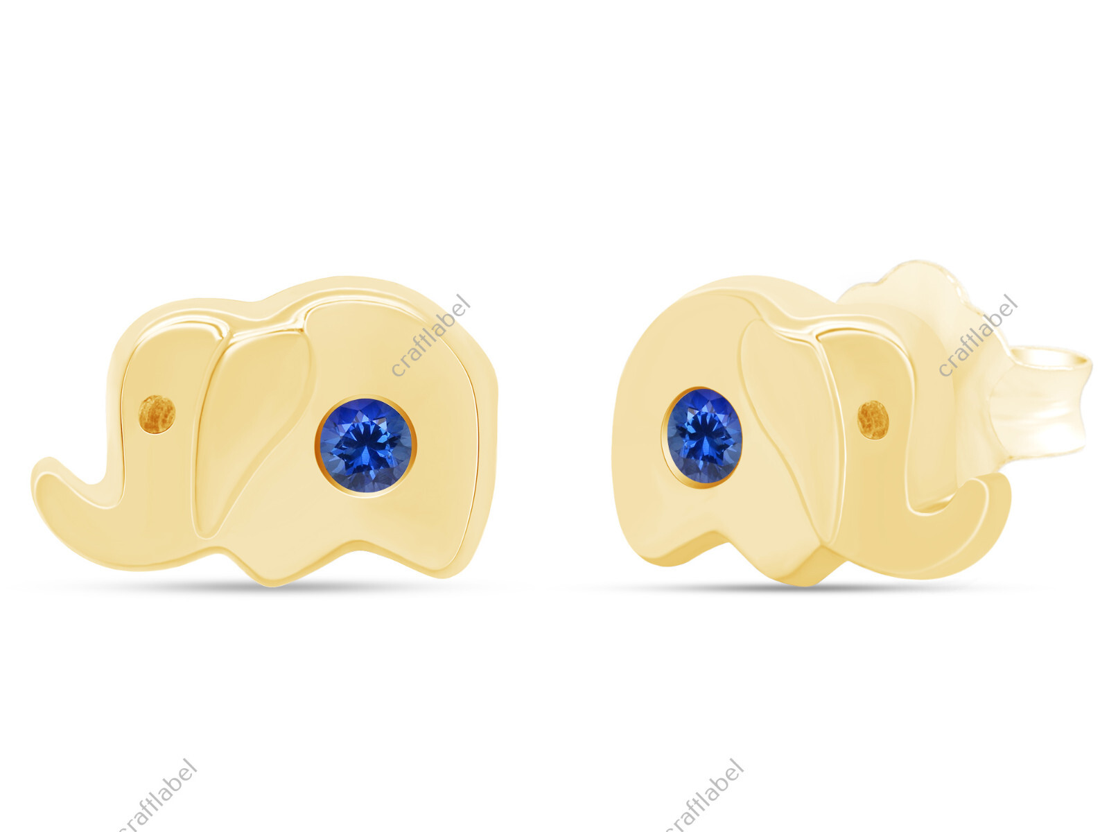 14K Gold-Plated Silver Elephant Stud Earrings with Simulated Gemstones