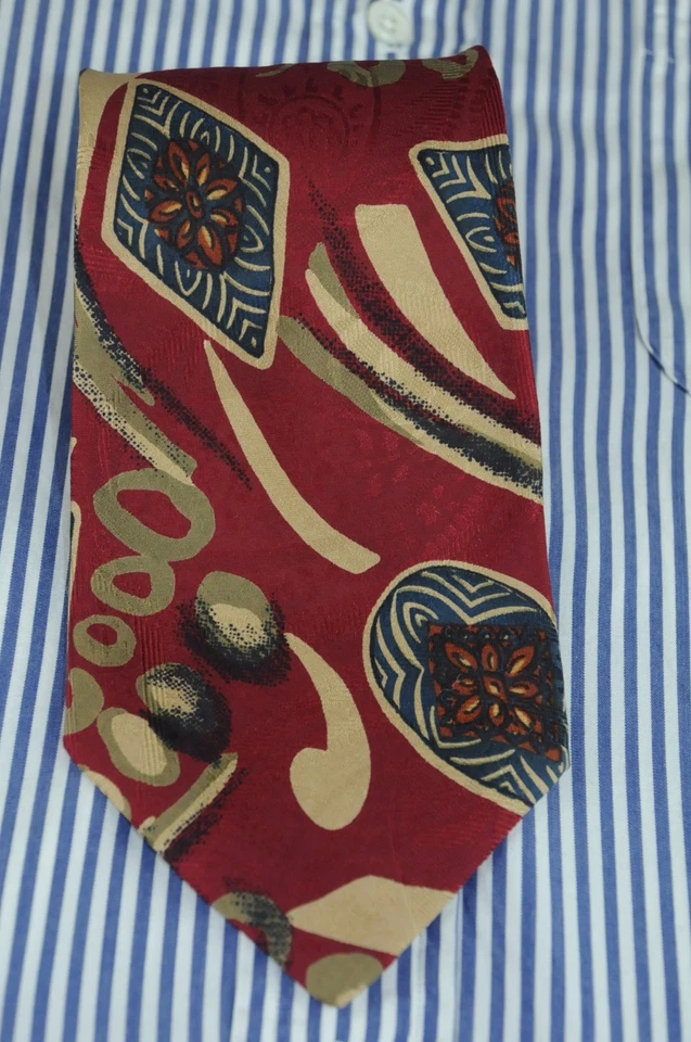 Mark Shale мужской красный серо-синий абстрактный шелковый галстук 60 x 3,5 дюйма - Изображение 2 из 4