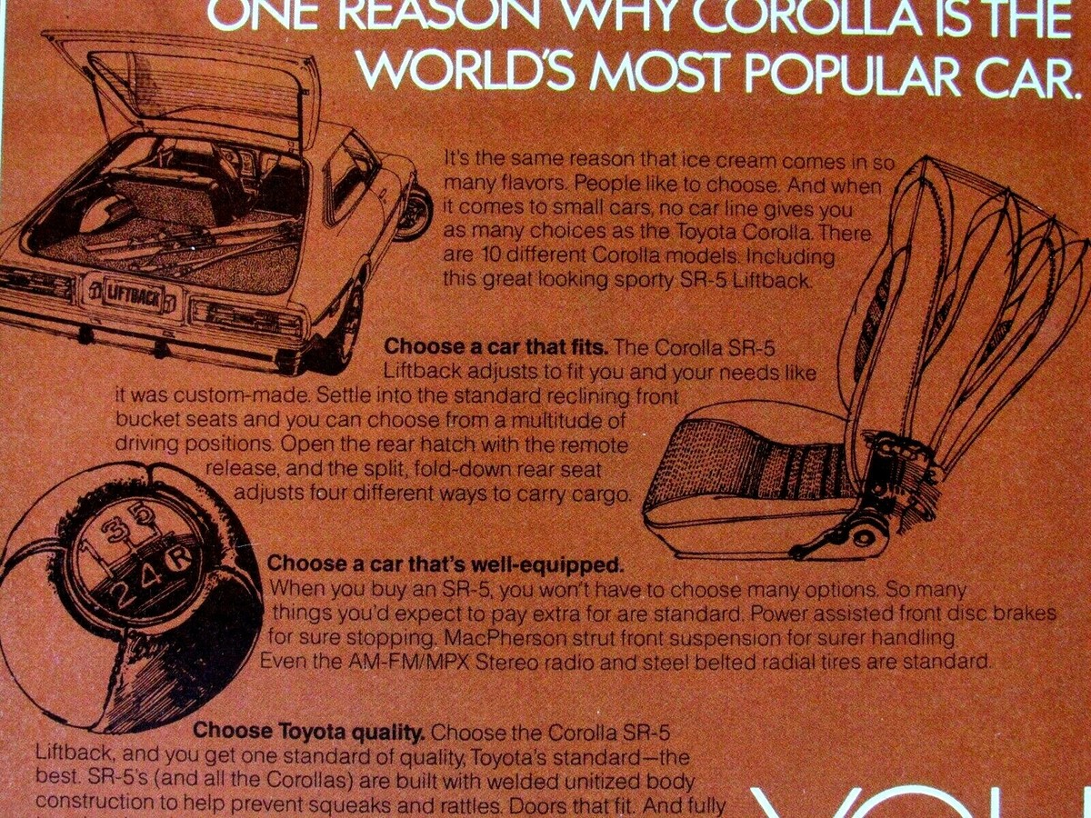 1978 Toyota Corolla SR 5 Liftback Original Print Ad 8.5 x 11