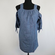Madewell Dress Womens XXS 2XS Chambray Linen Blend Casual Blue Cold Shoulder NWT