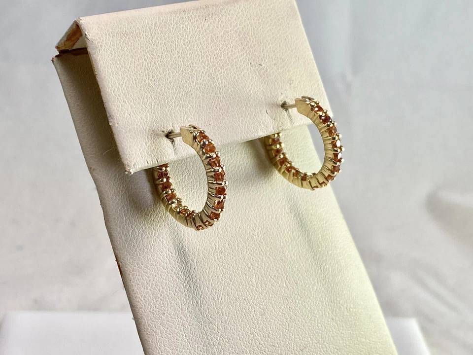 Pendientes de aro vintage de citrino naranja redondos naturales de oro amarillo de 14k Estate Foto 4 de 4