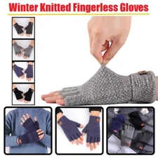Winter Alpaca Wool Fingerless Gloves Thermal Men's Knitted Half Finger Mitten US