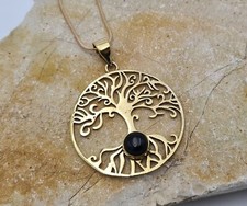Gold Lotus Pendant with black onyx. Brass Pendant. Made in India
