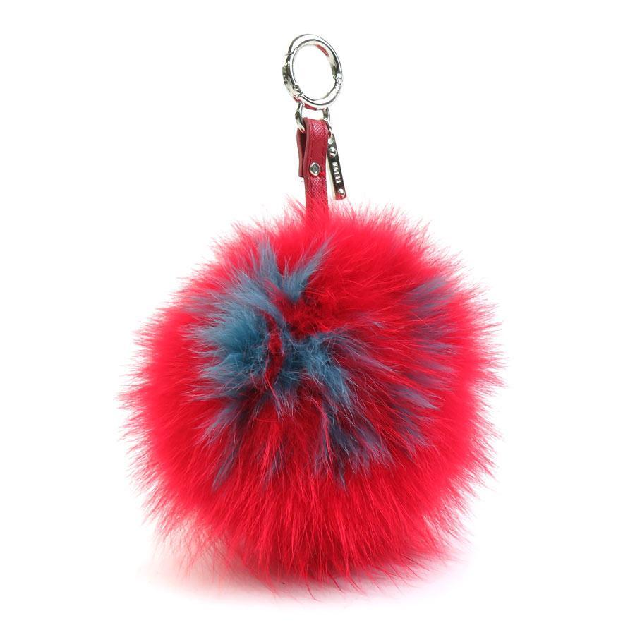 FENDI Authentic Bag Charm Fur Leather Red Blue Keyring