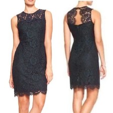 Banana Republic Navy Blue Floral Lace Overlay Sleeveless Sheath Dress Size 6