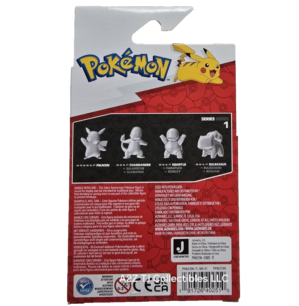 Jazwares Pokemon SQUIRTLE Silver 25th Anniversary Series 1 Action