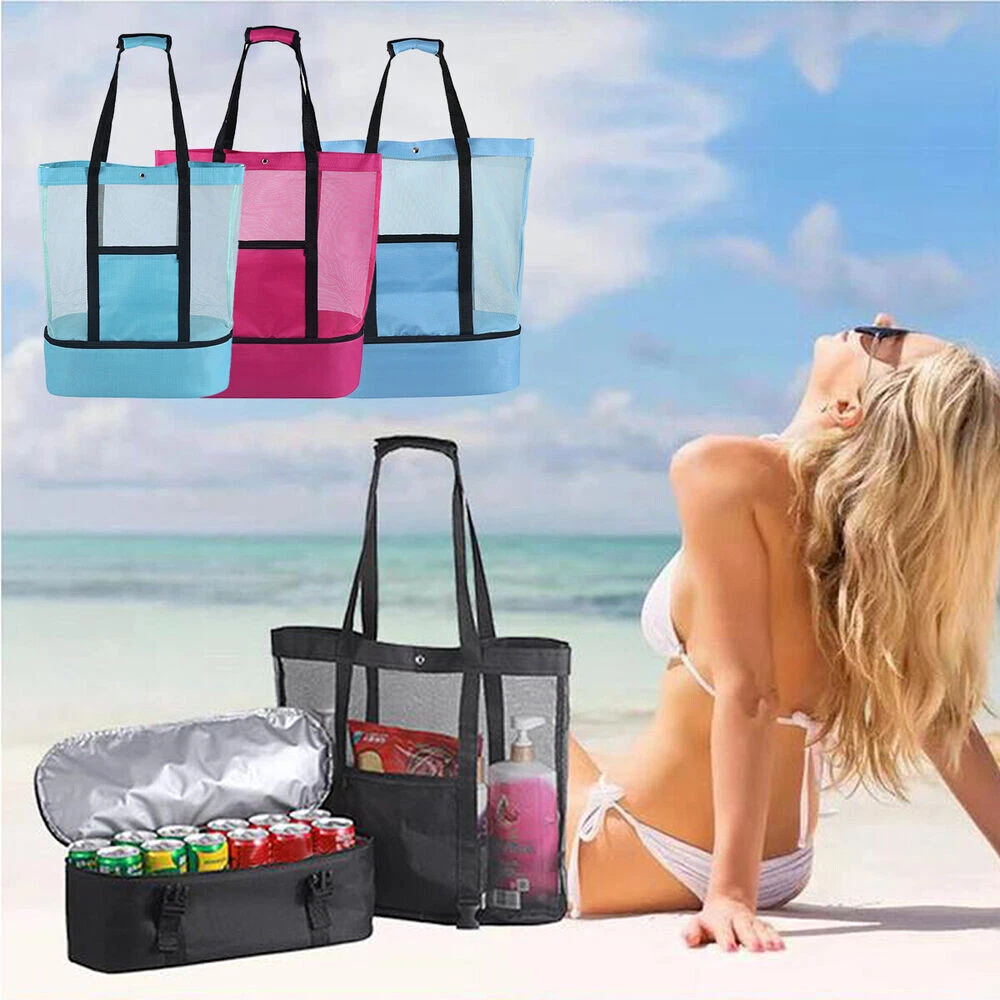 Large beach bag store with zipper and pockets
