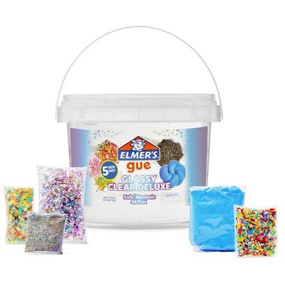 Premade Clear Slime Bucket with 5 Add-In Sets Glassy Texture Smooth Stretch 3