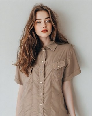 FENDI Top Shirt Safari Baumwolle Bluse Hafer Blush VINTAGE Italy 80er 90er ?...