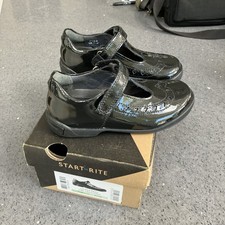 Startrite Patent Black T-bar Girls Riptape School Shoes. Size UK 7.5F BNIB