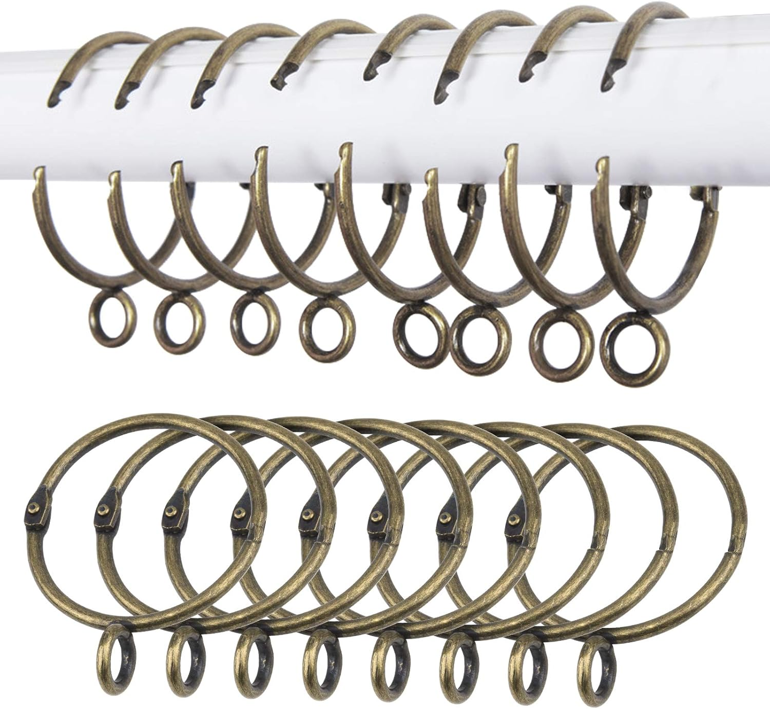 INCREWAY 16 Pack Open and Close Curtain Rings,1.5 Inch Inner Diameter,Antique Br