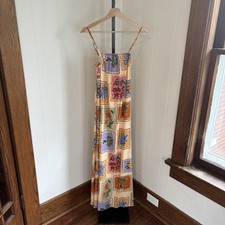 Paper Heart Floral Stamp Postcard Linen Blend Maxi Dress Womens S Sleeveless NWT