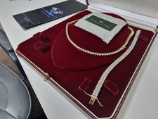 18K Gold Finished Tennis Necklace with Matching Double Row Tennis Bracelet – Set