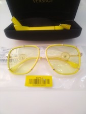 Image of New Versace Yellow Oversize Square Tint Gold Sunglasses Hot Summer