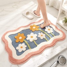 31.5x19.7 Inch Pink Flower Bath Mat Washable Non Slip Absorbent Plush Rug