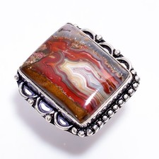 Natural Crazy Lace Agate 925 Sterling Silver Jewelry Large Gemstone Ring 5.5 US