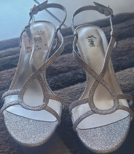 Fioni Silver Glitter Strappy Ankle Strap Buckle Open Toe Stiletto Heel 8M