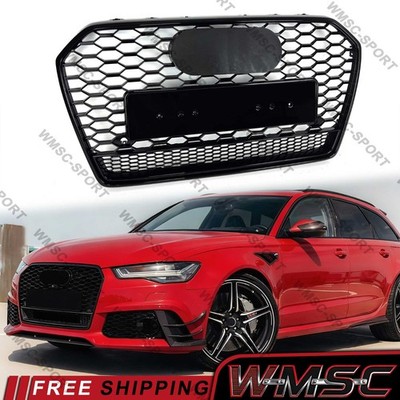 Glossy Black Honeycomb Front Bumper Grille for Audi A6 C7 S6 2016-2018 RS6 Style