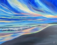 8x10"  Original Acrylic Painting on Canvas. Seascape. Beach Landscape. Ocean Art