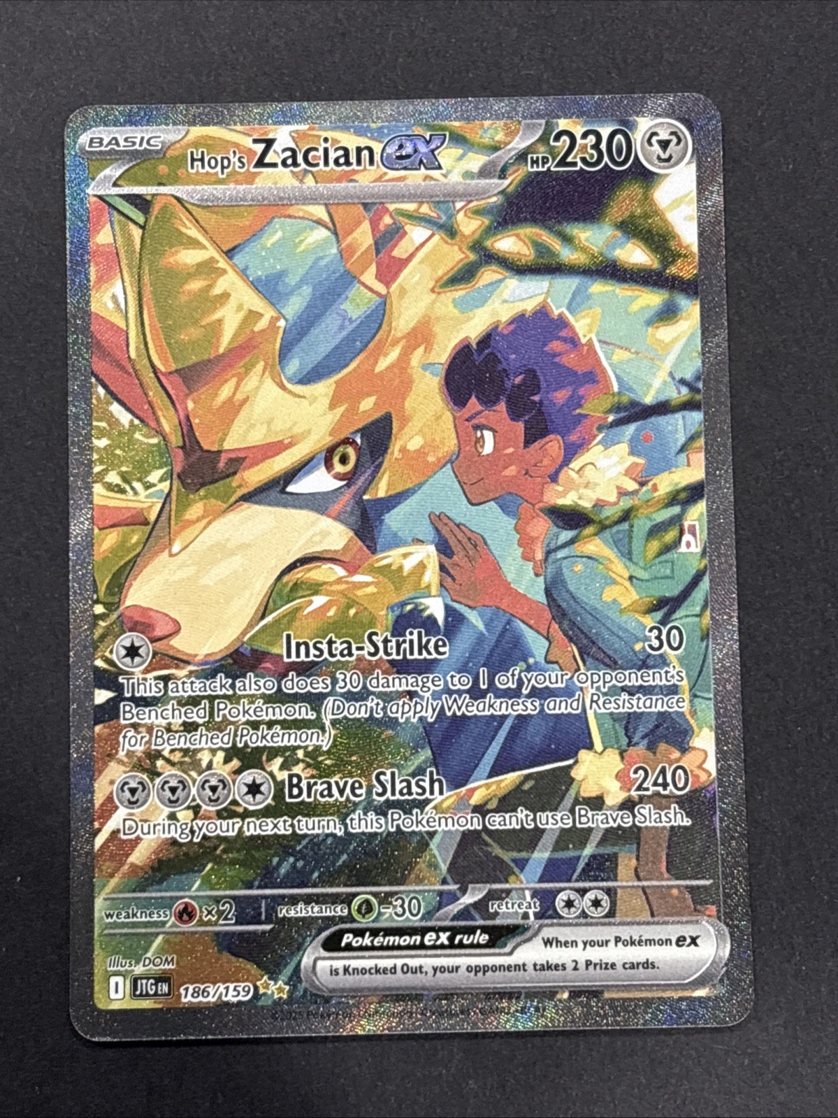 Pokémon TCG Hop's Zacian EX Holo Card 186/159 Sv09: Journey Together