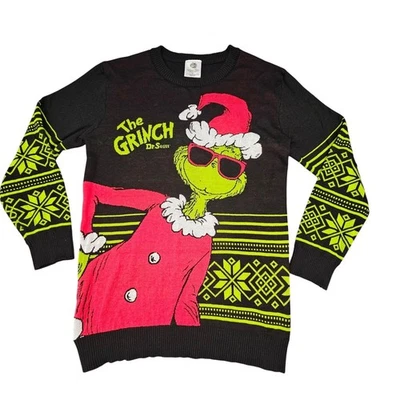 Dr. Seuss The Grinch Sweater Unisex Large Black Green Ugly Christmas Holiday - Image 1 of 4