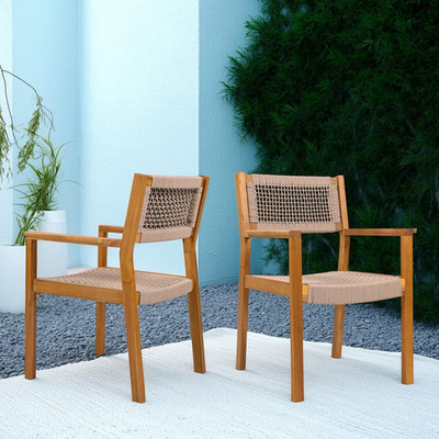 Acacia Wood Dining Chairs with Rope Seating - Set of 2 for Indoor/Outdoor Use
