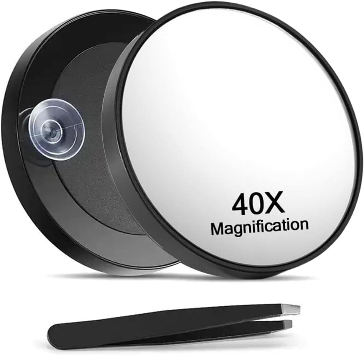 Mirror 40x Magnifying Cups and Tweezers Set, 40x Cosmetic Mirrors  Strong