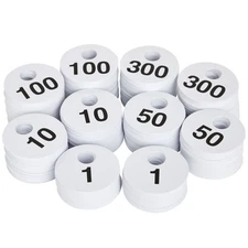 2 Sets of Round Numbered Tags 1-300, Double-Sided Plastic Coat Check Tickets