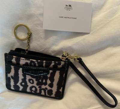 Coach Mini Skinny Card ID Case with Zip + Wristlet in Leopard