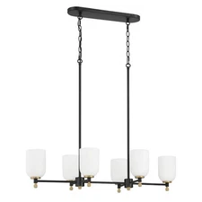 Craftmade Council 6 Light Island, Black/Brass/White Frosted - 60376-FBSB