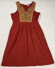 Lucky Brand Dress Womens XS Red Embroidered Boho Sleeveless Cotton Peasant