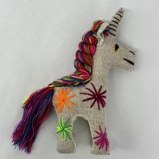 Colorful Handmade Embroidered Wool Unicorn Pl...