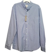 J.Crew Secret Wash Organic Cotton Stretch Button-Down Shirt Large Blue White NWT