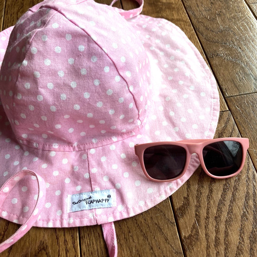 Flap Happy Infant Sun Hat Sunglasses Set 3 6 9 12 months Pink Beach Photography