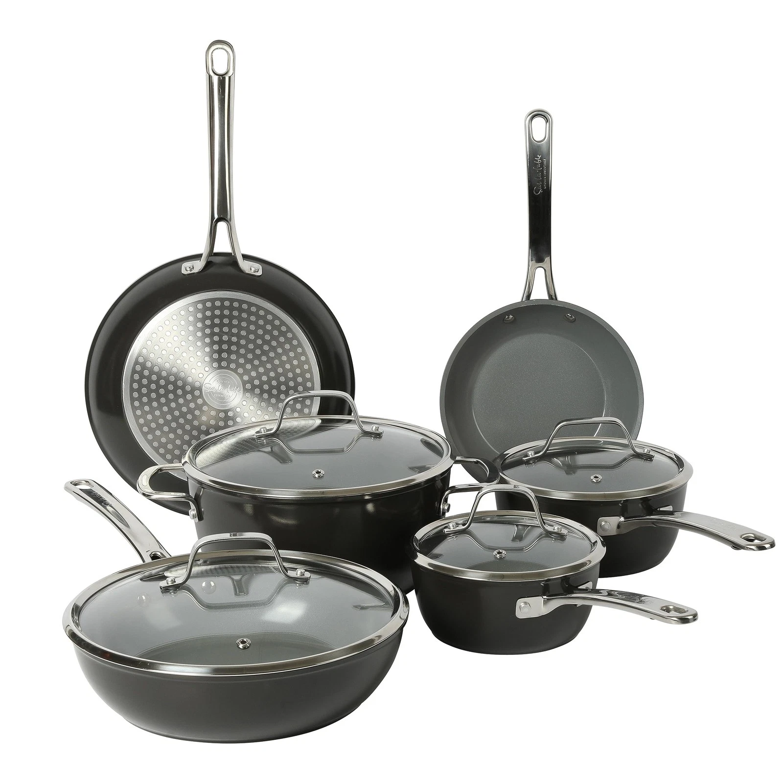 10 Piece Nonstick Cookware Set Black Aluminum Induction Friendly Oven Safe