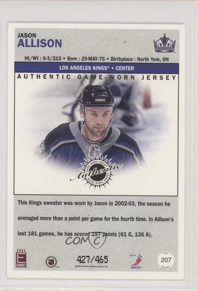 2003-04 Pacific Exhibit Silver /465 Jason Allison #207 - Image 2 of 2