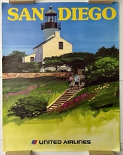 Vintage  1970's United Airlines SAN DIEGO Travel Poster 22 x 28