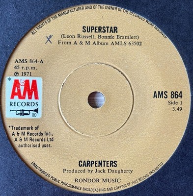 CARPENTERS SUPERSTAR 7'' A&M (1971) MINT MINUS SUPERB! POP EASY UK