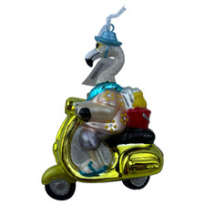 Holiday Home Glass Ornament Flamingo On A Scooter Tropical Beach Florida NWT B