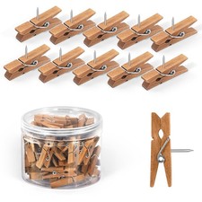 GOOLADA Wooden Push Pins with Clips 50pcs Brown for 50,