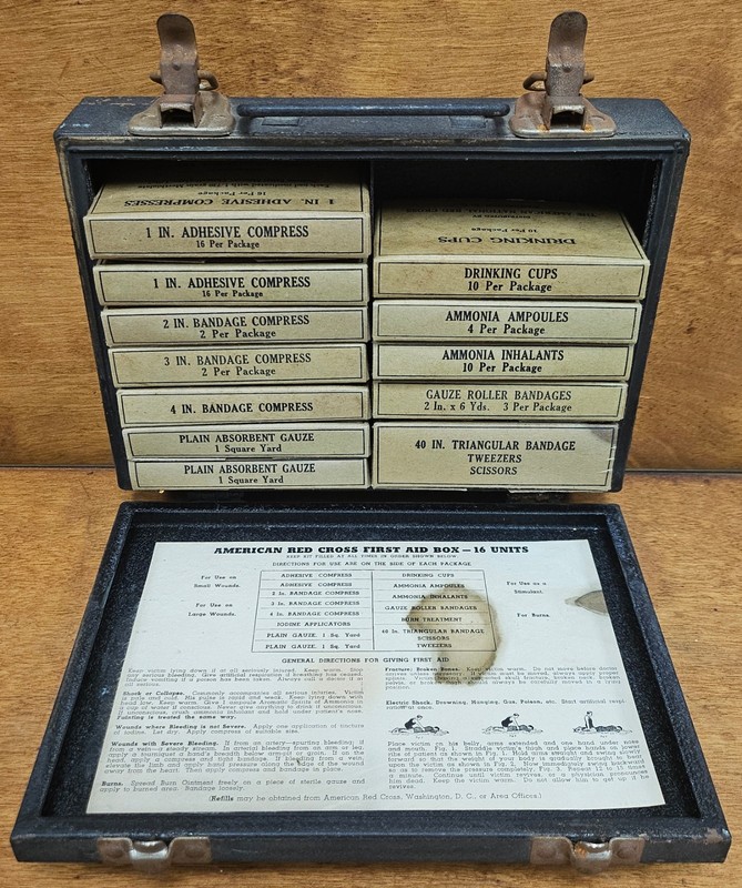 Vintage WWII-Era MCM Red Cross First Aid Kit with Original Boxes, 1940s-1950s