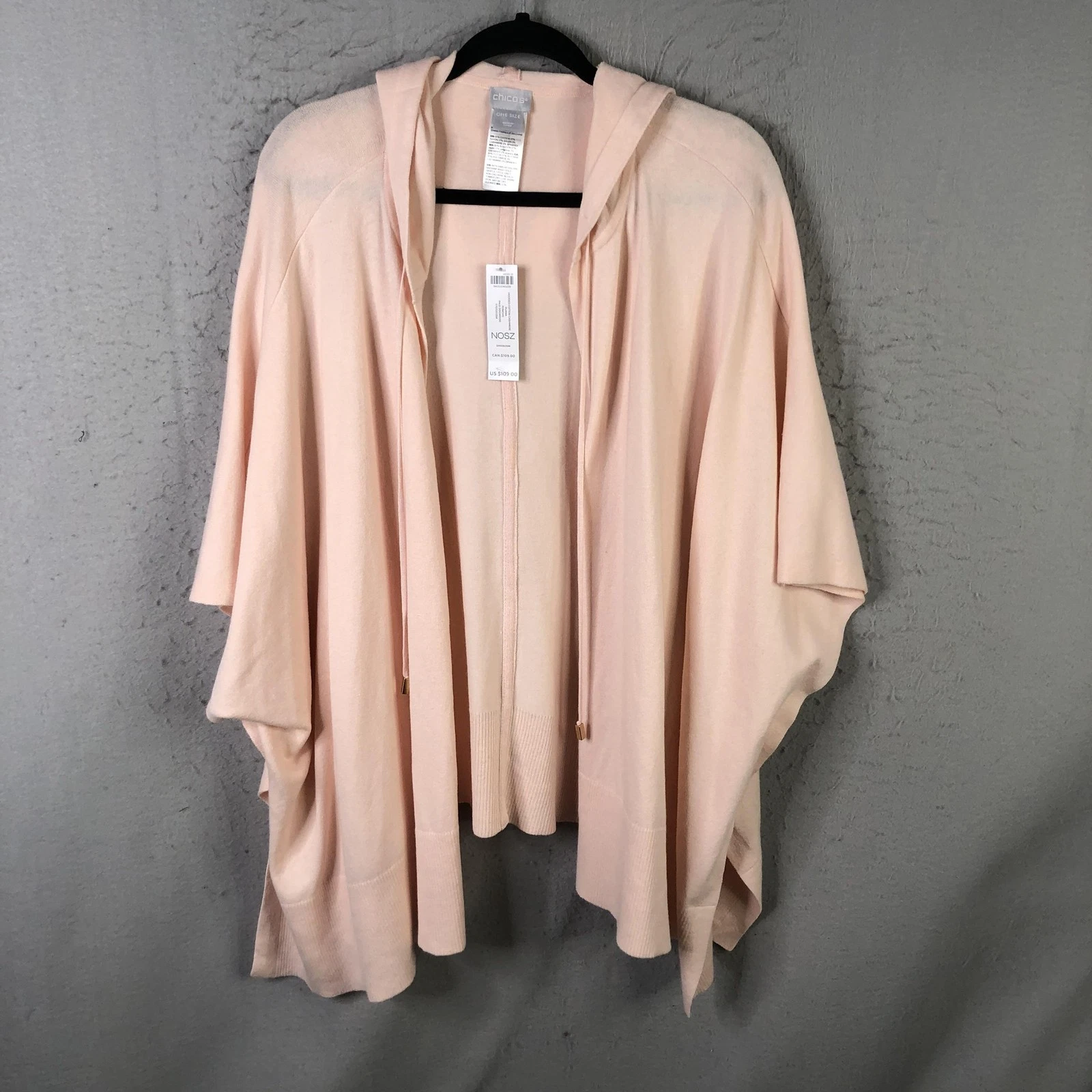 Chico's Poncho Womens One Size Pink Hooded Cotton Cashmere Ruana Open Front
Opens in a new window or