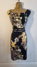 Smart Frank Lyman Yellow Floral Design Shift Dress With Stretch Size 10