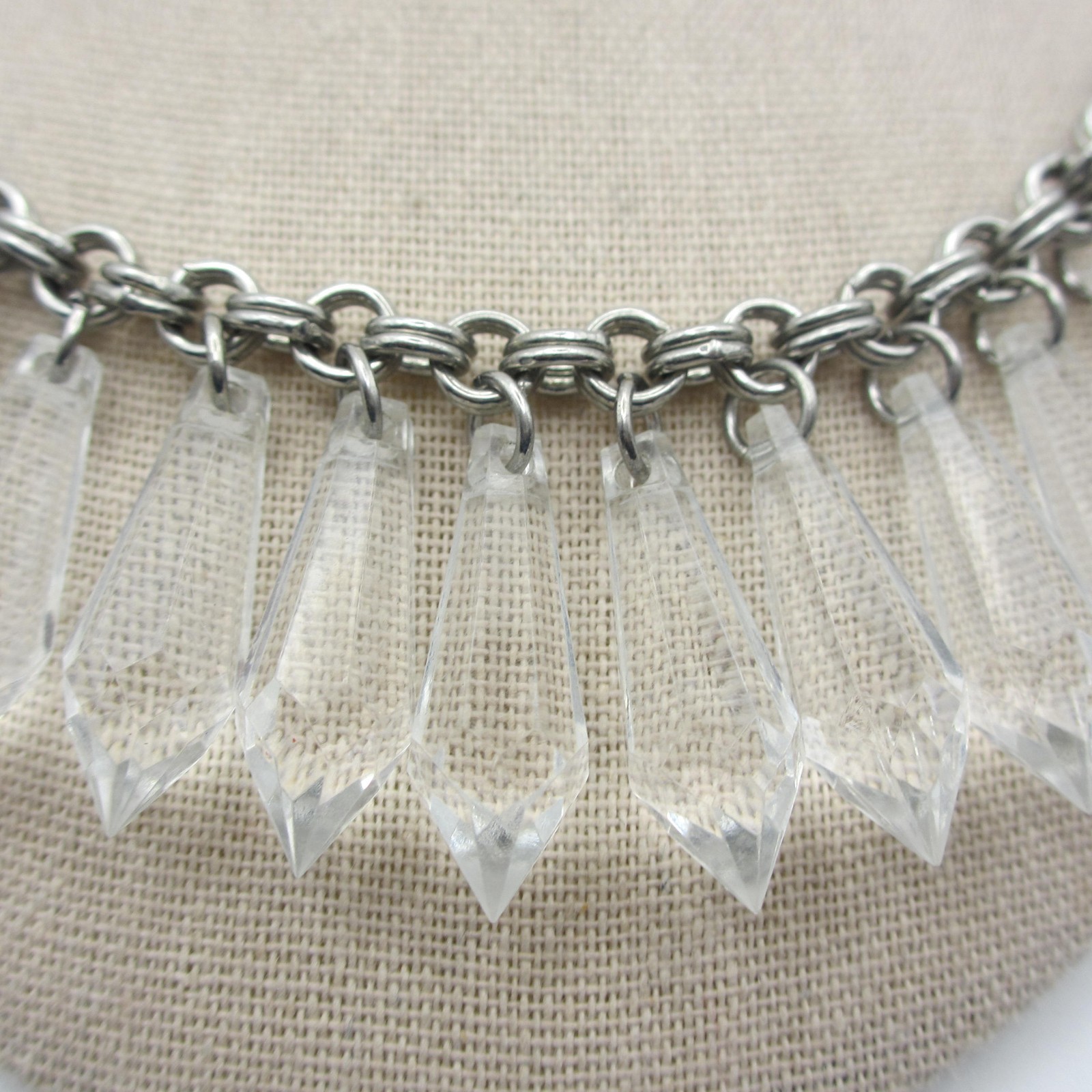 Lucite Necklace Drop Dangle Statement Silver Tone… - image 3