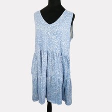 NCLOOK dress Blue Sleeveless Tiered V-Neck Subtle Print grannycore cottagecore