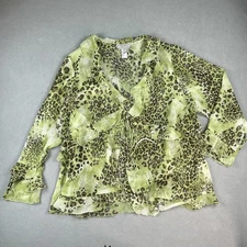 Simonton Says Blouse Womens 2X Leopard Sheer Ruffle Top Leopard Print Y2K Flowy