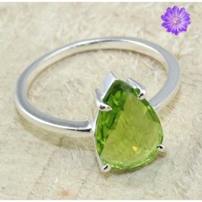 Green Peridot Gemstone 925 Sterling Silver Handmade Jewelry Ring Gift For