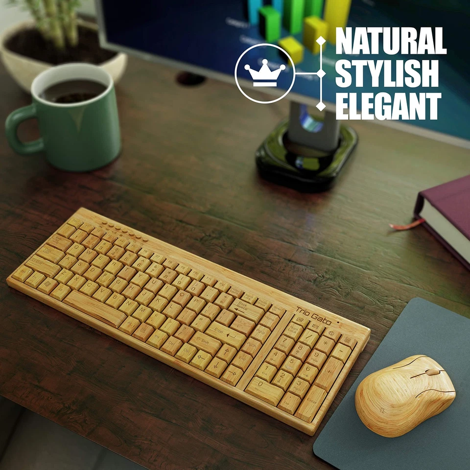 Wireless Bamboo Keyboard and Mouse – Natural, Handmade, Eco-Friendly. Compact... - Image 2 of 4