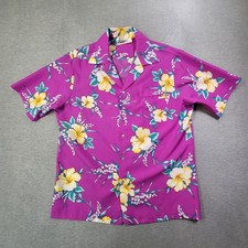 Hilo Hatties Shirt Mens Large Multicolor Floral Camp Made in USA Hawaiian