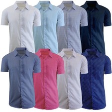 Mens Short Sleeve Stretch Printed Performance Dress Shirts S-2XL New Free Ship